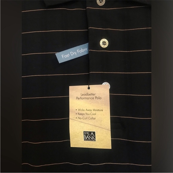 New (NWT) Jos. A Bank David Leadbetter Performance Golf Black Striped Polo Large - Picture 3 of 4